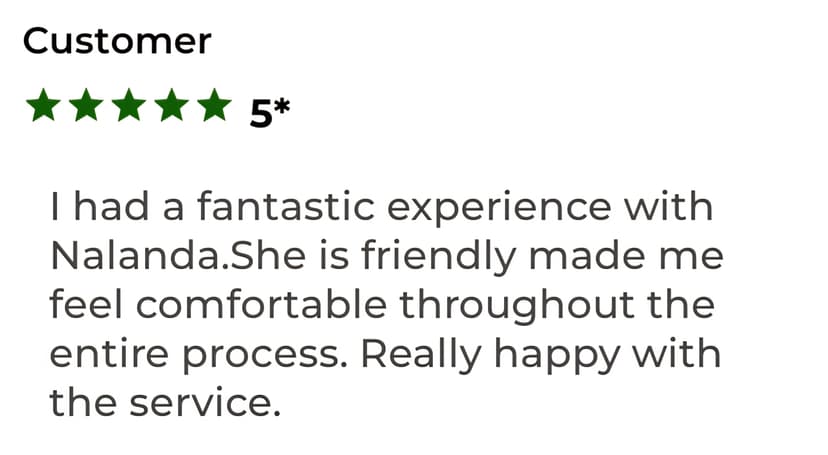 5-star customer review about great job, hygiene and perfect service
